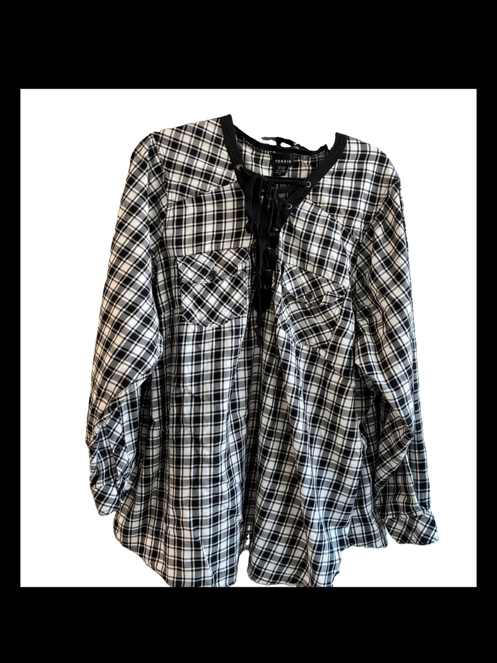 torrid Black & White Plaid Lace-Up Front Top